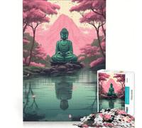 Rompecabezas para Adultos de 1000 Piezas con diseño de Buda reflejado en un Estanque Juego práctico para Relajarse y desconectar Ideal para Decorar el Escritorio 50x75cm