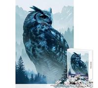 Rompecabezas para Adultos de 1000 Piezas con diseño de búho Doble exposición Naturaleza Juguetes para Hacer uno Mismo Gran Regalo Juegos de relajación con póster a Juego y Hoja de Trivia 38x26cm