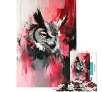 Rompecabezas para adultos de 1000 piezas con diseño de búho y detalles en rojo Ayuda a ejercitar el cerebro Decoración de pared Juguete antiestrés para mayores de 14 años Juego de rompecabezas 38x52cm