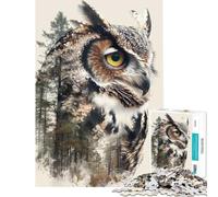 Rompecabezas para Adultos de 1000 Piezas con diseño de búho y Doble exposición Un Reto para completar Decoración de Pared Juego Familiar Apto para Mayores de 14 años (38x26cm)
