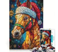 Rompecabezas para Adultos de 1000 Piezas con diseño de Caballo navideño, Acabado en Vidrio Tintado Juguetes para armar, Que mejoran la Memoria y Son un excelente Regalo para Toda la Familia 38x26cm