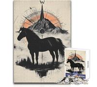 Rompecabezas para Adultos de 1000 Piezas con diseño de Caballo Negro y brújula, Ideal para Aprender, Jugar y Relajarse Regalos para el Amigo Secreto (tamaño 38x26cm)