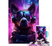 Rompecabezas para Adultos de 1000 Piezas con diseño de Cachorro Pastor alemán Estilo Cyberpunk Juguetes educativos para Aprender y Jugar a la Cabeza Juego de ingenio para Toda la Familia Regalos