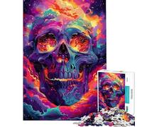 Rompecabezas para Adultos de 1000 Piezas con diseño de Calavera psicodélica Espacial Juguete para decoración de Pared Ideal para aliviar el estrés y como Regalo (tamaño 38x26cm)