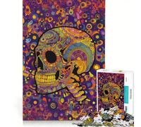 Rompecabezas para Adultos de 1000 Piezas con diseño de Calavera psicodélica Estilo Hippie Juego práctico Ideal para Relajarse intelectualmente Regalo de cumpleaños o para Viajes 50x75cm