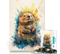 Rompecabezas para Adultos de 1000 Piezas con diseño de Castor en Acuarela Juego de lógica de Ajuste preciso Juego fácil Decoración navideña para Pared (38x52cm)