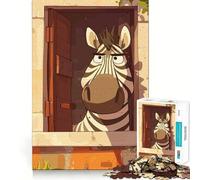 Rompecabezas para Adultos de 1000 Piezas con diseño de Cebra de Dibujos Animados en una Ventana Articulaciones Suaves Divertido Juego para concentrarse en la Mente Juego Casual Regalo Ideal