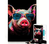 Rompecabezas para Adultos de 1000 Piezas con diseño de Cerdo con Gafas de Sol Juguete para ejercitar la Mente Ideal para Relajarse y armar Regalo artístico (38x52cm)