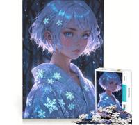 Rompecabezas para Adultos de 1000 Piezas con diseño de Chica Anime con Kimono de Invierno y Flores de Nieve Ideal para armar fomentar la interacción Entre Padres e Hijos y ser