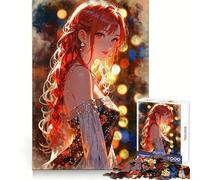 Rompecabezas para Adultos de 1000 Piezas con diseño de Chica Anime Pelirroja: Capacidad de concentración, Escape pacífico, Entrelazado, Regalo Bien pensado (38x26cm)