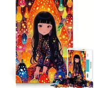 Rompecabezas para Adultos de 1000 Piezas con diseño de Chica Anime rodeada de lámparas Coloridas Desarrolla la Memoria y es Divertido Troquelado de Alta precisión Fácil de Aprender Ideal