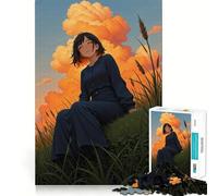 Rompecabezas para Adultos de 1000 Piezas con diseño de Chica Anime sentada en un Campo de Hierba Desarrolla la Memoria y es Divertido Troquelado de Alta precisión Fácil de Aprender Ideal