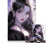 Rompecabezas para Adultos de 1000 Piezas con diseño de Chica Anime y Flores moradas Un desafío Mental para Disfrutar en Silencio Corte preciso (38x26cm)