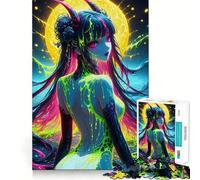 Rompecabezas para Adultos de 1000 Piezas con diseño de Chica Demonio Neón Un desafío Mental para armar con un patrón de Escape Tranquilo Regalo Ideal para Pedir un Deseo a Santa Claus (38x26cm)
