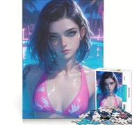 Rompecabezas para Adultos de 1000 Piezas con diseño de Chica en Bikini Estilo Anime en la Piscina Ideal para decoración de Pared decoración Perfecta cumpleaños 50x75cm