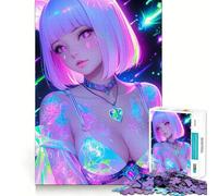 Rompecabezas para Adultos de 1000 Piezas con diseño de Chica Sexy de Anime neón para Sala de Juegos, Juguete para ejercitar la Mente, Alivio de la tensión, Regalo Encantador (50x75cm)