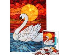 Rompecabezas para Adultos de 1000 Piezas con diseño de Cisne al Atardecer en vidrieras Actividades Familiares para Adultos Entrena tu Cerebro y Tus Manos Hermoso diseño Juego 38x26cm