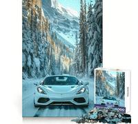 Rompecabezas para Adultos de 1000 Piezas con diseño de Coche Deportivo Blanco en montañas Nevadas Requiere análisis, espontaneidad Invierno (38x26cm)