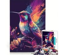 Rompecabezas para Adultos de 1000 Piezas con diseño de colibrí en Colores neón Juego práctico para Pasar el Tiempo Durante Las Vacaciones en casa Incluye póster y Hoja de Preguntas a Juego 38x26cm