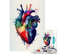 Rompecabezas para Adultos de 1000 Piezas con diseño de corazón Humano en Acuarela Juguete Educativo e Intelectual Amigo Invisible y para aliviar el estrés (tamaño 38x52cm)