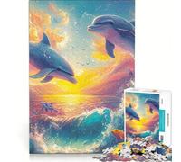 Rompecabezas para Adultos de 1000 Piezas con diseño de Delfines al Atardecer, Juguetes antiestrés, un Reto difícil, un Gran Regalo para los Amantes de los Juegos 38x52cm