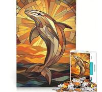 Rompecabezas para Adultos de 1000 Piezas con diseño de Delfines al Atardecer y vidrieras, Juegos relajantes, interacción Entre Padres e Hijos, colección de Artistas, Bellas Artes 50x75cm