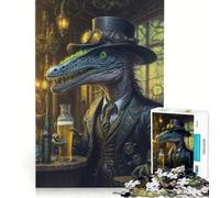 Rompecabezas para Adultos de 1000 Piezas con diseño de Dinosaurio alienígena y Cerveza Artesanal, Juego práctico para Pasar el Tiempo en casa, con póster y Hoja de Preguntas a Juego 38x26cm