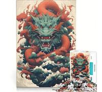 Rompecabezas para Adultos de 1000 Piezas con diseño de dragón de Arte japonés, Ideal para Decorar la Pared Incluye póster y Hoja de curiosidades a Juego 38x52cm