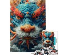 Rompecabezas para Adultos de 1000 Piezas con diseño de dragón de Feliz Año Nuevo Juego práctico Decorar cumpleaños o Navidad (tamaño 38x52cm)