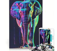 Rompecabezas para Adultos de 1000 Piezas con diseño de Elefante neón con Efecto Glitch Juego Imposible Mejora la Memoria con Piezas de Formas aleatorias Que encajan Perfectamente 38x52cm
