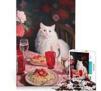 Rompecabezas para Adultos de 1000 Piezas con diseño de Elegante Cuadro de una Cena con Gatos, Juguete Educativo, Montaje de Patrones, con póster y Hoja de Preguntas a Juego 38x26cm