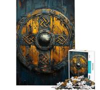 Rompecabezas para Adultos de 1000 Piezas con diseño de Escudo Vikingo Juguetes de Bricolaje para Adultos Decoración de Pared cumpleaños y Navidad (tamaño 38x52cm)