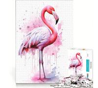 Rompecabezas para Adultos de 1000 Piezas con diseño de flamencos en Acuarela Ideal para Jugar en Familia y aliviar el estrés Incluye póster y Hoja de Preguntas a Juego 38x26cm