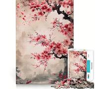 Rompecabezas para Adultos de 1000 Piezas con diseño de Flor de Cerezo Japonesa,Arte de Corte Fino,Juego para estimular la Mente,Juego Relajante, (38x26cm)