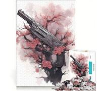 Rompecabezas para Adultos de 1000 Piezas con diseño de Flor de Cerezo y Arma, Juego práctico, Actividades Divertidas para Hacer en casa, excelente Regalo para los Amantes de los Videojuegos 50x75cm