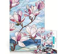 Rompecabezas para Adultos de 1000 Piezas con diseño de Flores de Magnolia en vidrieras Bordes impecables Divertido Juego para concentrarse y Jugar en Silencio Ideal para la decoración navideña