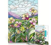 Rompecabezas para Adultos de 1000 Piezas con diseño de Flores de vidrieras, Bordes impecables, Divertido Juego para concentrarse y Jugar en Silencio, Ideal para la decoración navideña (38x26cm)