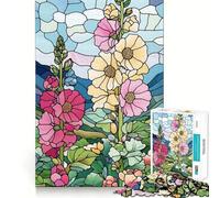 Rompecabezas para Adultos de 1000 Piezas con diseño de Flores de vidrieras, Corte Premium, lógica Divertida, Juguete fácil de Usar, decoración navideña para la Pared (50x75cm)