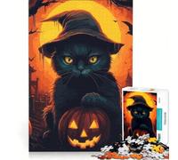 Rompecabezas para Adultos de 1000 Piezas con diseño de Gato Adorable de Halloween, Ideal para Decorar la Pared cumpleaños 38x52cm