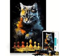 Rompecabezas para Adultos de 1000 Piezas con diseño de Gato,ajedrez,Pintura,Juego de Ajuste preciso,Juguete Inteligente para el Cerebro,Tiempo Libre,Regalo de cumpleaños para la Mente (38x26cm)
