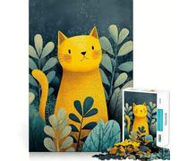 Rompecabezas para Adultos de 1000 Piezas con diseño de Gato Amarillo Entre follaje Turquesa Juego de estimulación cognitiva sin Huecos Diseño Ajustado Regalo de cumpleaños Juguete