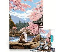 Rompecabezas para adultos de 1000 piezas con diseño de gato,arte pixelado japonés Sakura,articulaciones suaves,divertido juego para concentrarse mentalmente,juego casual,regalo de cumpleaños (50x75cm)