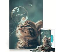 Rompecabezas para Adultos de 1000 Piezas con diseño de Gato atigrado disfrutando de Burbujas Ideal para ejercitar la Memoria y Crear Momentos acogedores Incluye el patrón de la Lista de Deseos