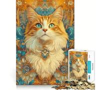 Rompecabezas para Adultos de 1000 Piezas con diseño de Gato atigrado Naranja y Fondo Floral Ideal para Mejorar la Memoria, divertirse y Jugar a Juegos de ingenio Un Regalo Encantador (50x75cm)
