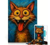 Rompecabezas para Adultos de 1000 Piezas con diseño de Gato de Dibujos Animados con la Lengua Fuera Diseño de Corte Premium Juguete Divertido y lógico Fácil de Usar Decoración navideña para la Pared