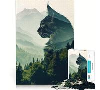 Rompecabezas para Adultos de 1000 Piezas con diseño de Gato,Doble exposición,Naturaleza,Corte Premium,lógica Divertida,Juguete fácil de Usar,Arte de Pared navideño (38x26cm)