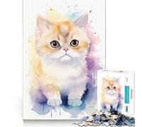 Rompecabezas para Adultos de 1000 Piezas con diseño de Gato en Acuarela Juego de lógica con Piezas de Ajuste preciso Divertido y Acogedor Regalo Ideal para cumpleaños (38x52cm)
