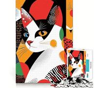 Rompecabezas para Adultos de 1000 Piezas con diseño de Gato en Arte geométrico Diseño de Corte Premium Juguete Divertido y lógico Fácil de Usar Decoración navideña para Pared (50x75cm)