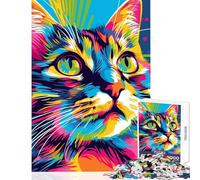 Rompecabezas para Adultos de 1000 Piezas con diseño de Gato Estilo Pop Art para Relajarse un desafío difícil y Educativo con Piezas de Formas aleatorias Que encajan Perfectamente (38x52cm)