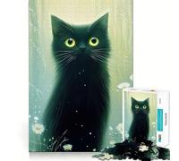 Rompecabezas para Adultos de 1000 Piezas con diseño de Gato Floral Negro y Corte preciso,Juego Divertido para concentrarse,Tiempo de Juego Tranquilo,Regalo Divertido de Navidad 38x52cm